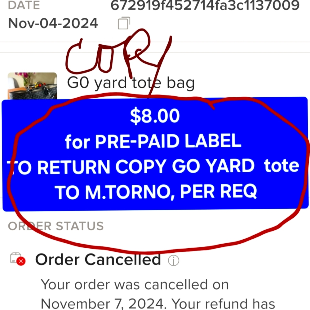 PRE-PAID LABEL TO RETURN COPY GO YARD tote to M.TORNO per her request (11.19.24)